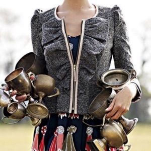 Anthropologie Elevenses Gray Ruffle Zip Up Peplum Jacket